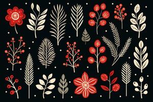 Hand drawn Christmas floral elements winter plants and decorations for New Year and Christmas photo