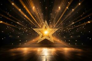Stage in golden star shape with dazzling light effect photo