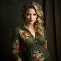 Pregnant woman showcased in a delicate portrait with focused attention photo