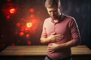 Fire like epigastric pain causing discomfort in the stomach region photo