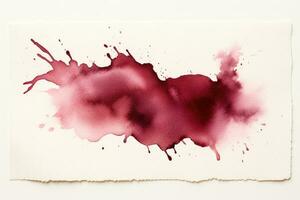 Realistic watercolor grunge brush creates dark red wine stain photo