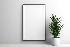 Vertical black frame on white wall interior backgroundposter mockup photo