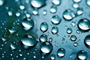 Partial close up captures raindrops falling on ground creating water ripples in cool summer backdrop photo