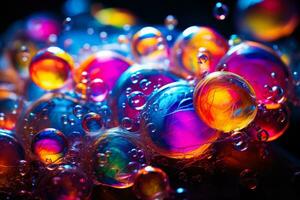 Bursting rainbow neon bubbles of vibrant and captivating colors photo