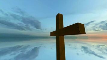 Background with Cross of Christ, Religion, Sky, Water, Faith, 3D Rendering video