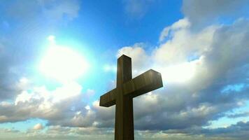 Background with Cross of Christ and Divine Light, Creed, Faith, Religion, Sky, 3D Rendering video