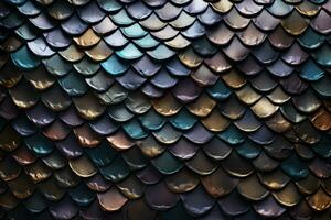 Black scales of snake reptile fish or mermaid create striking pattern photo