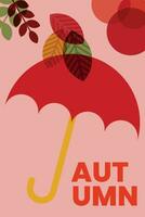 Autumn abstract geometric background with umbrella and leaves. vector