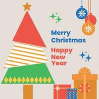 Merry Christmas and Happy New Year greeting card, poster, cover. vector