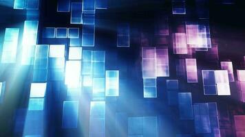 Colorful three dimensional cube background texture with lightbeams. video