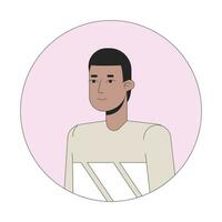 African american short haired young man standing 2D line vector avatar illustration. Relaxed posing outline cartoon character face. Average boy in casual clothes flat color user profile image isolated