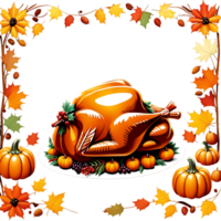 Happy thanksgiving day with turkey bird pumpkin leaves thanksgiving turkey . AI Generated png