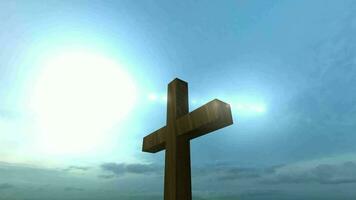 Background with Cross of Christ and Divine Light, Religion, Creed, Faith, Sky, 3D Rendering video