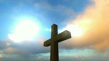 Background with Cross of Christ and Divine Light, Creed, Sky, Faith, Religion, 3D Rendering video