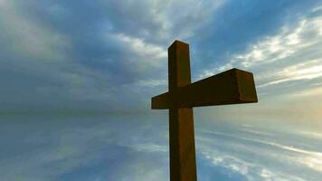 Background with Cross of Christ, Sky, Water, Religion, Faith, 3D Rendering video