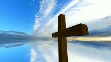 Background with Cross of Christ, Religion, Sky, Faith, Water, 3D Rendering video
