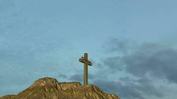 Background with Cross of Christ and Divine Light, Crown of Thorns, Sky, Faith, Religion, 3D Render video