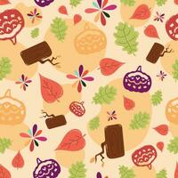 Autumn pattern background with seasonal objects Vector