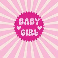 poster with lettering baby girl, decorated with sunburst in trendy pink colors for your design. vector