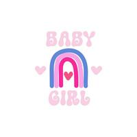 baby girl poster, greeting card, print on demand with rainbow and hearts in trendy pink and blue colors vector