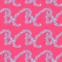 seamless pattern with letter B decorated with flowers in trendy pink colors vector