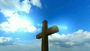 Background with Cross of Christ and Divine Light, Sky, Religion, Faith, Creed, 3D Rendering video