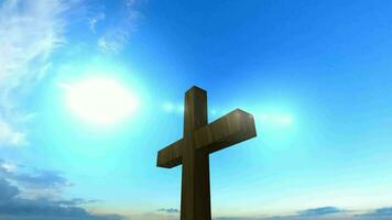 Background with Cross of Christ and Divine Light, Sky, Creed, Faith, Religion, 3D Rendering video