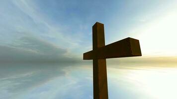Background with Cross of Christ, Sky, Religion, Faith, Water, 3D Rendering video