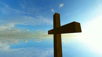 Background with Cross of Christ, Sky, Water, Faith, Religion, 3D Rendering video