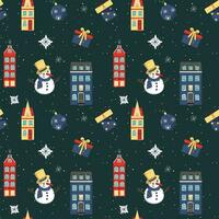 Winter seamless pattern with scandi houses. Christmas vector pattern. Winter card design.