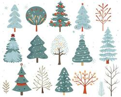 conjunto de invierno scandi arboles mano dibujado Navidad arboles linda resumen de colores arboles de moda scandi vector plantas.