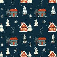 Winter seamless pattern with scandinavian houses. Christmas vector pattern. Winter background design.