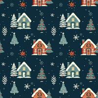 Winter seamless pattern with scandinavian houses. Christmas vector pattern. Winter background design.