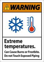 Warning Sign Extreme Temperatures, Can Cause Burns or Frostbite, Do not Touch Exposed Piping vector