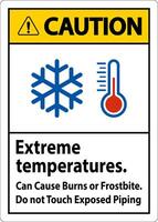 Caution Sign Extreme Temperatures, Can Cause Burns or Frostbite, Do not Touch Exposed Piping vector