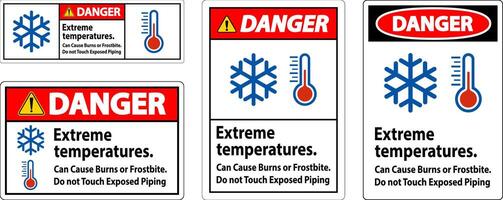 Danger Sign Extreme Temperatures, Can Cause Burns or Frostbite, Do not Touch Exposed Piping vector