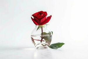 Red rose clear vase romance. Generate Ai photo