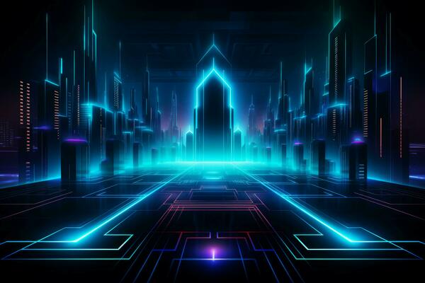 Intricate Abstract neon geometric futuristic model. Generate Ai