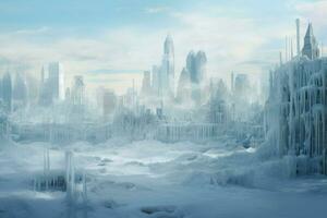 Frozen city winter. Generate Ai photo