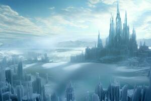 Frosty Frozen city winter. Generate Ai photo