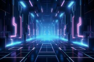 Abstract neon geometric futuristic model. Generate Ai photo