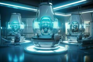 Gleaming Futuristic lab in light. Generate Ai photo
