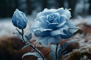 Icy Frozen blue flower. Generate Ai photo