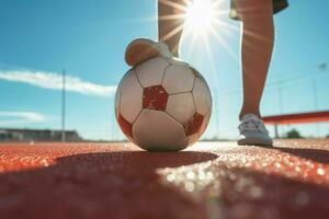 pie en fútbol pelota. generar ai foto