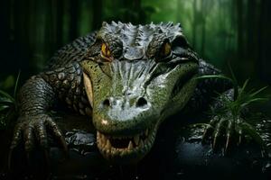 Carnivorous alligator head. Generate Ai photo