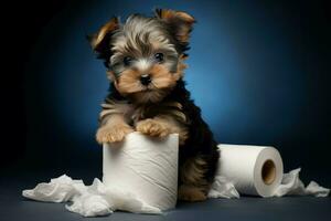 Yorkshire terrier puppy toilet. Generate Ai photo