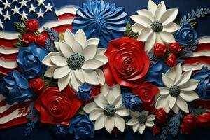 Colorful american flag floral. Generate Ai photo