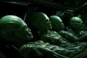 Green aliens spaceship sleeping. Generate Ai photo