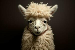 Adorable alpaca domestic farm. Generate Ai photo