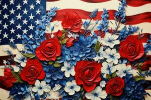 Decorative american flag floral. Generate Ai photo